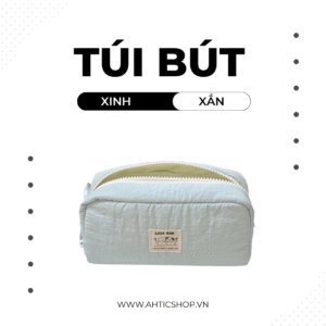 Túi đựng bút vải phao chần bông màu xanh bơ dễ thương dung tích lớn